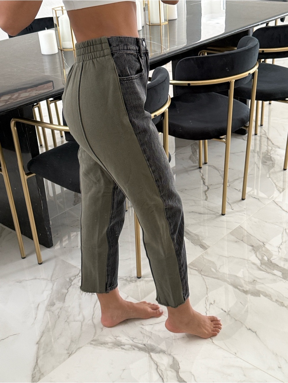 Alexander Wang Clash Two-Tone Black and Olive Cropped Jeans